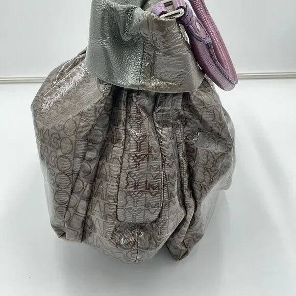 Marc By Marc Jacobs Large Patent Leather Handbag Shoulder Bag Hobo Grey Purple - Picture 7 of 15